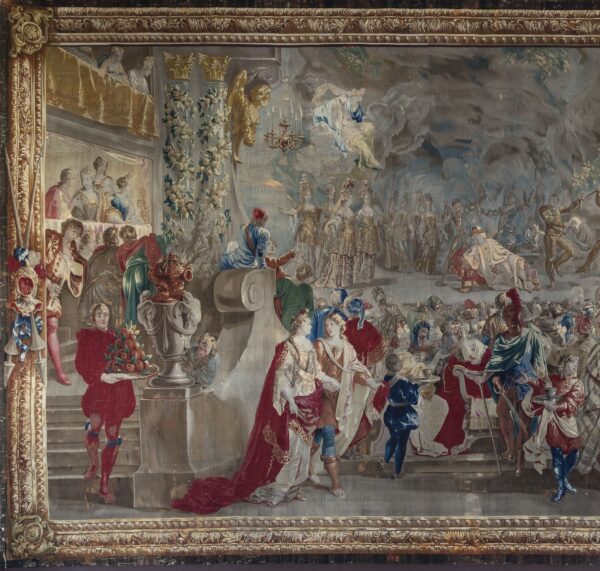 Tapisserie "Theatervorstellung mit Dolchtanz", Folge Höfische-Feste, Foto: Andreas Lechtape, Lizenz: © Bildarchiv Foto Marburg/SPSG