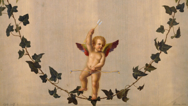 Amor auf einer zwischen Rosenbouquets hängenden Efeuranke, Foto: SPSG, Lizenz: SPSG